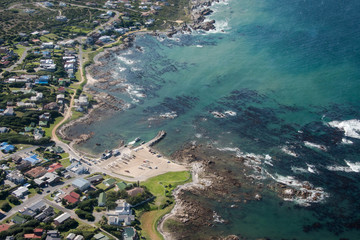 Aerial shot of Kleinbaai harbour, Gansbaai, South Africa

