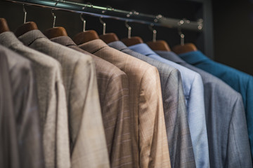 Men suits in detail in a store