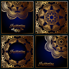 Set of Indian traditional flower mandala ornament illustration. Poster, book,menu, abstract, ottoman motifs, element. Vector decorative ethnic greeting card or invitation design background.