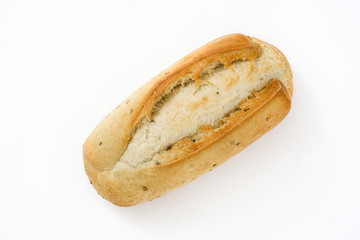 Fresh baked bread isolated on white background.Top view
