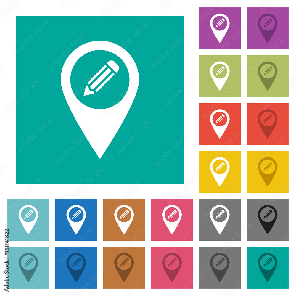 Poster edit gps map location square flat multi colored icons