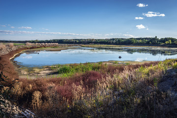 Aerial view of cooling pond of Chernobyl Nuclear Power Station in Ukraine