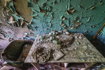 Inside the hospital of abandoned Pripyat city in Chernobyl Exclusion Zone, Ukraine