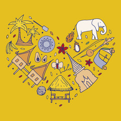 Culture of Thailand. Hand drawn symbols.