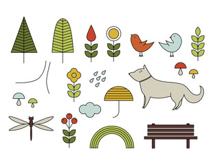 Walking on the open air. Hand drawn elements in Scandinavian style.