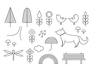 Walking on the open air. Hand drawn elements in Scandinavian style.