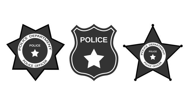 Set Police badge with stars in flat style