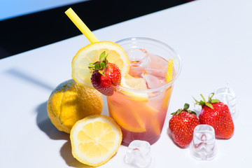 fresh lemonade in glass cup