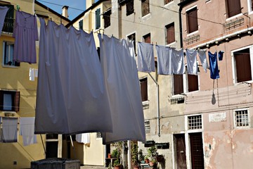 Hanging laundry at the street of Venice, Italy