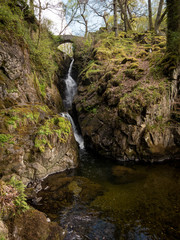 Aira Force waterfall, English Lake District. A view of the Aira Force waterfall near Ullswater, Cumbria, England.