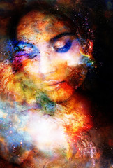 Goddess Woman in Cosmic space. Cosmic Space background.
