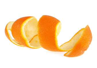 Spiral orange peel on a white background