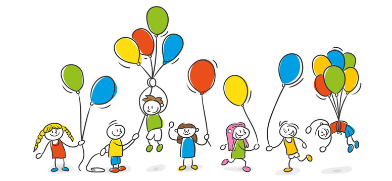 Strichfiguren Kinder Luftballons Party 