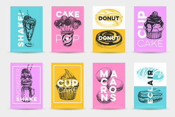 Vector hand drawn set of trendy sweets Illustrations.
