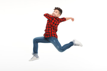 Laughing boy jumping in hustle