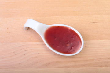 Homemade Organic Red Cranberry Sauce in ceramic saucepan