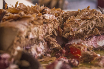 Close up shot of a sweet delicious cake. 