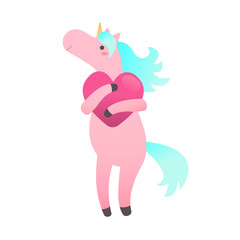 Süßes Einhorn hält ein Herz