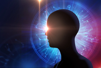 silhouette of virtual human on Astrology and alchemy sign .
