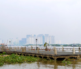 Stone pier on the river in Saigon.