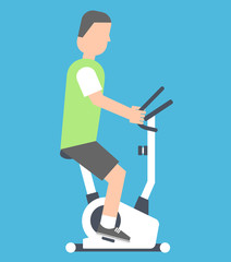 Stationary bike in use concept. Man sitting on an exercise bicycle