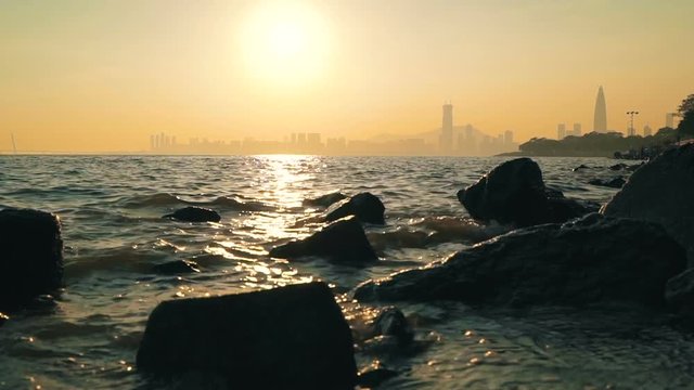 Cityscape of Xiamen City, at the Beach of Kulangsu Island in the Daytime.