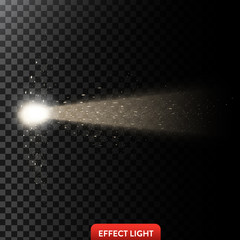 Vector illustration of a golden light ray with glitter, a light beam with sparks, a glow effect, an explosion, a flash on a black background. Design element