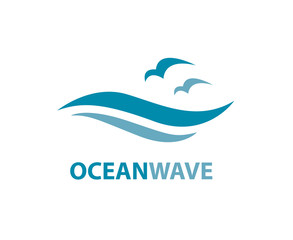 ocean logo with waves and seagulls

