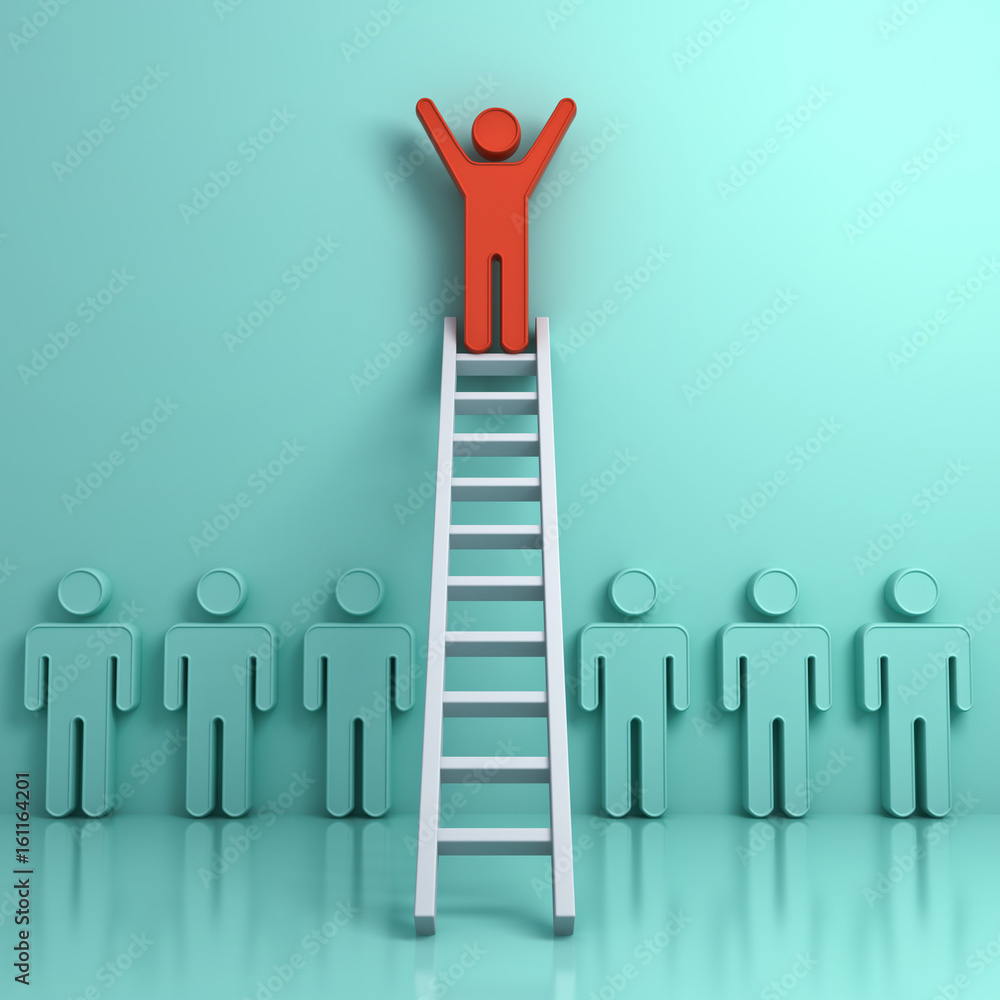 Aufkleber stand out from the crowd and different creative idea concept, one man climbing ladder to standing on