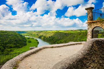 View from the fortress of a medieval town on the river.