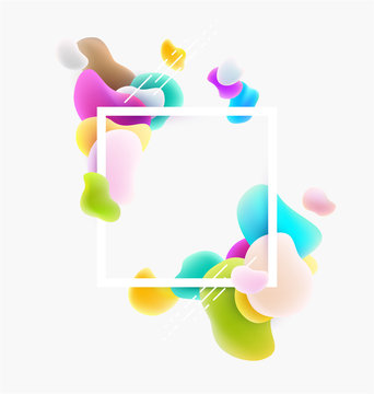 Plastic colorful shapes with square frame. Abstract background