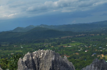Fototapeta na wymiar Surface rocky limestone, gray limestone and background in Thailand (1)