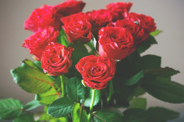 Large bouquet of scarlet roses