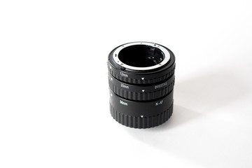 Fototapeta na wymiar Macro extension tubes, macrorings for SLR camera isolated on white background