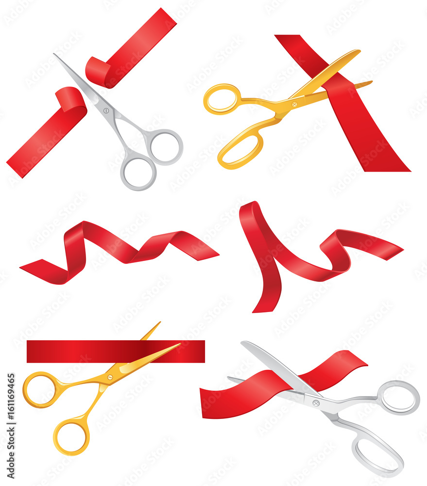 Poster ribbon and scissors - vector set of objects