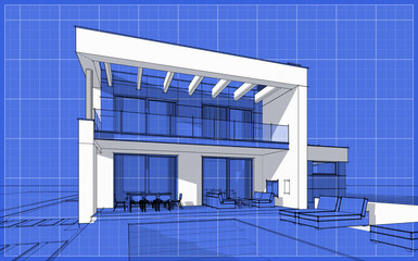 Obraz na płótnie Canvas 3D render sketch of modern cozy house