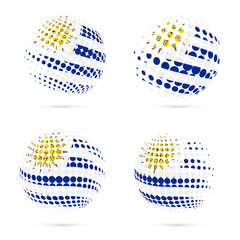 Uruguay halftone flag set patriotic vector design. 3D halftone sphere in Uruguay national flag colors isolated on white background.