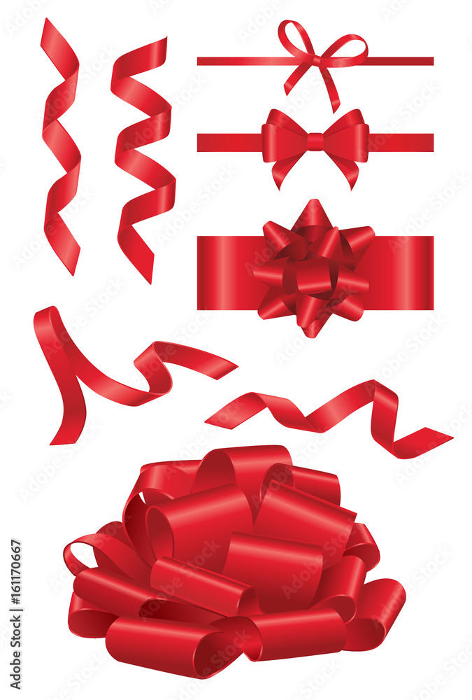 Poster red ribbon - realistic vector set of objects