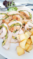 Roasted veal roast with baked potatoes