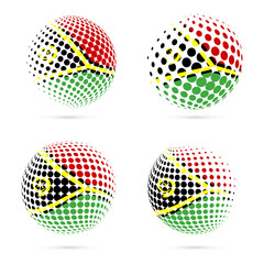 Vanuatu halftone flag set patriotic vector design. 3D halftone sphere in Vanuatu national flag colors isolated on white background.