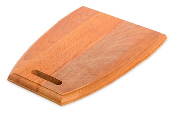 a wooden cutting board on a white background