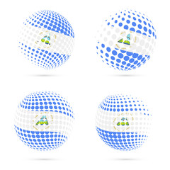 Nicaragua halftone flag set patriotic vector design. 3D halftone sphere in Nicaragua national flag colors isolated on white background.