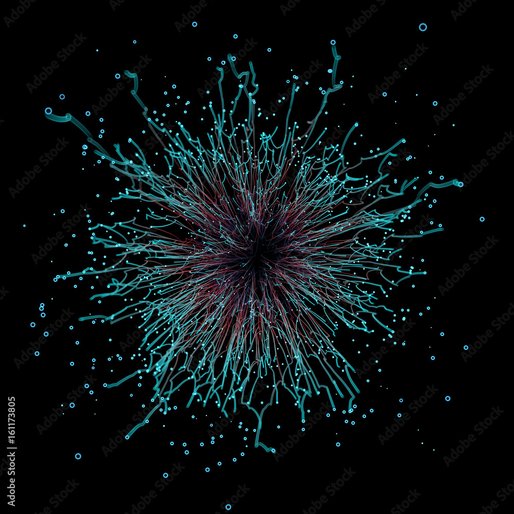 Poster 3d rendered organic abstract background. conceptual structure made of particles and connected lines.