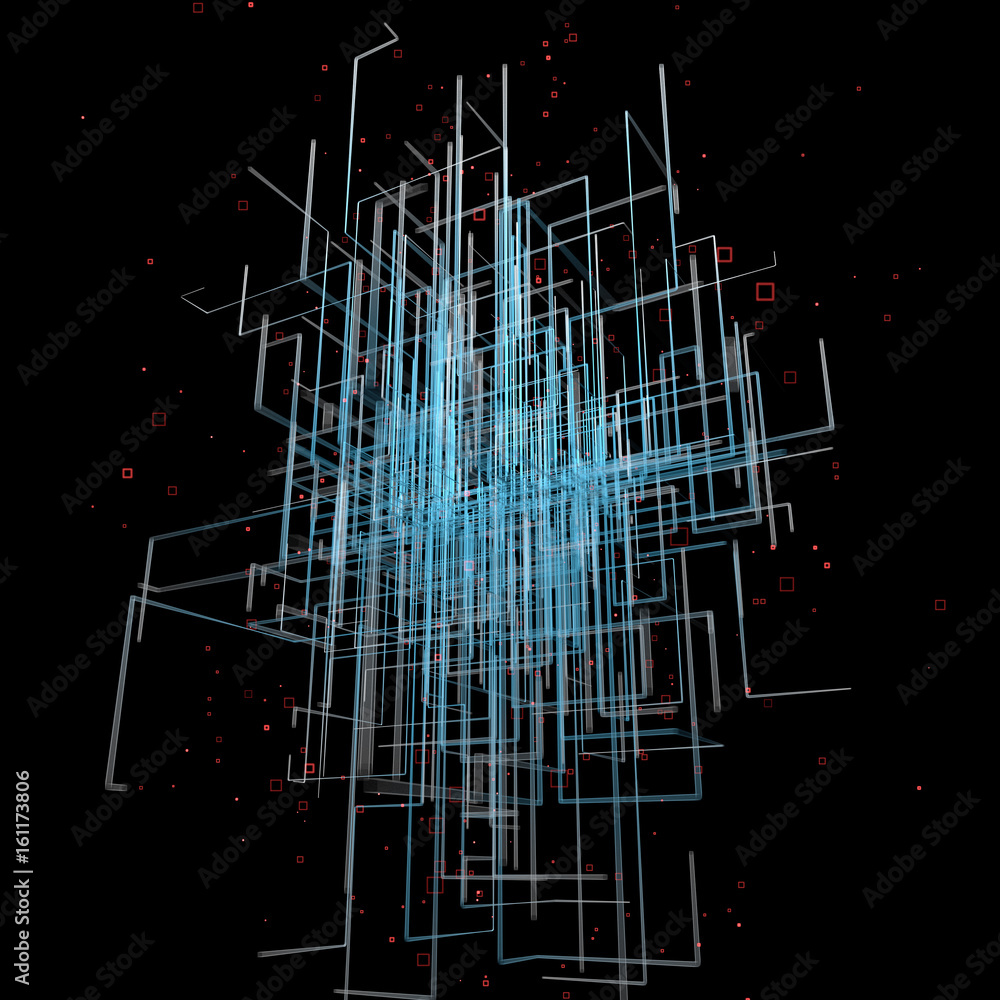 Poster 3d rendered organic abstract background. conceptual structure made of particles and connected lines.