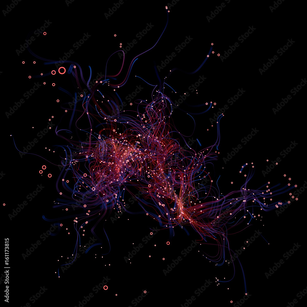 Poster 3d rendered organic abstract background. conceptual structure made of particles and connected lines.