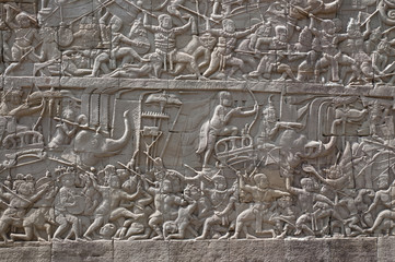Bas-reliefs in Angkor Thom complex, Cambodia