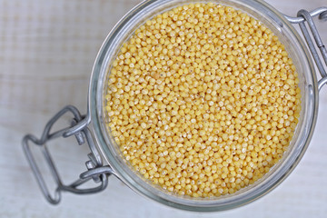 Millet in a bowl. Nutrition, healthy eating concept