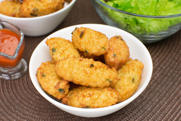 Fried rice balls seen from above close
