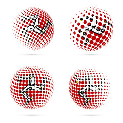 Isle of Man halftone flag set patriotic vector design. 3D halftone sphere in Isle of Man national flag colors isolated on white background.