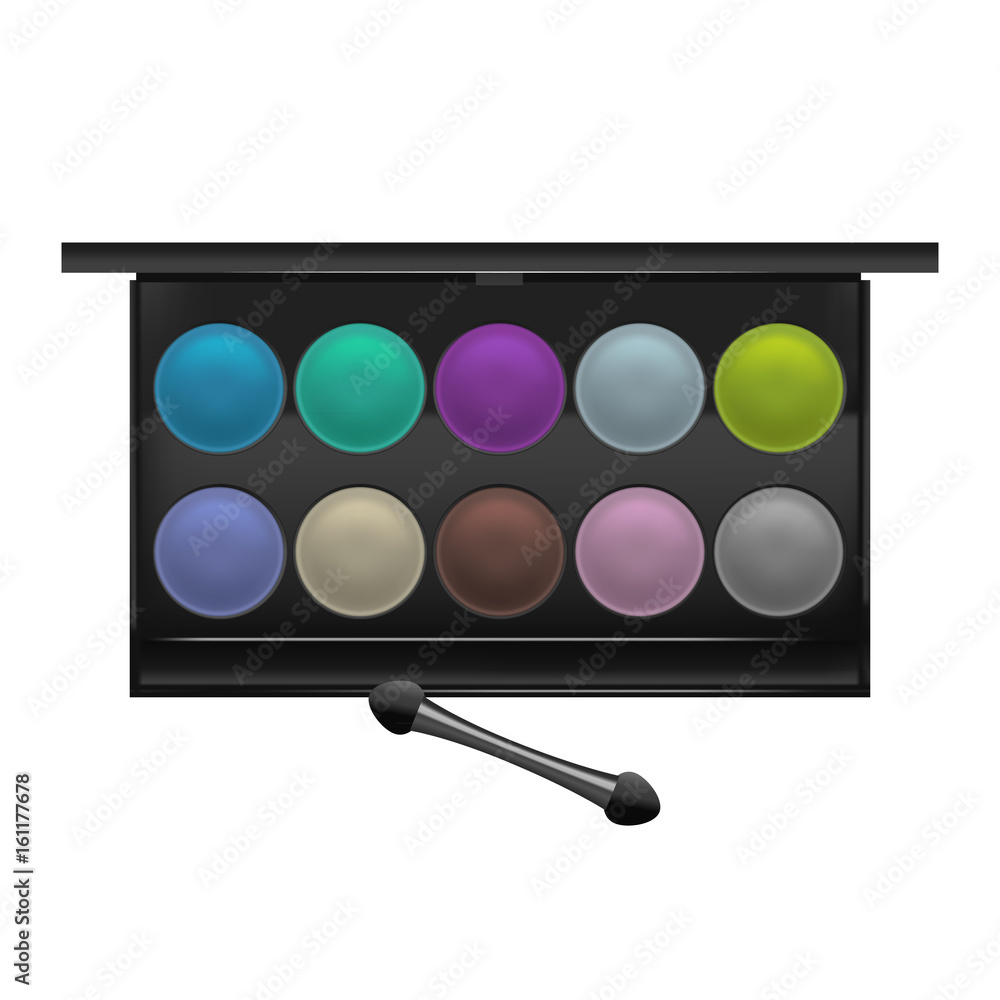 Sticker Realistic Detailed Color Shadows Palette Cosmetic Product. Vector